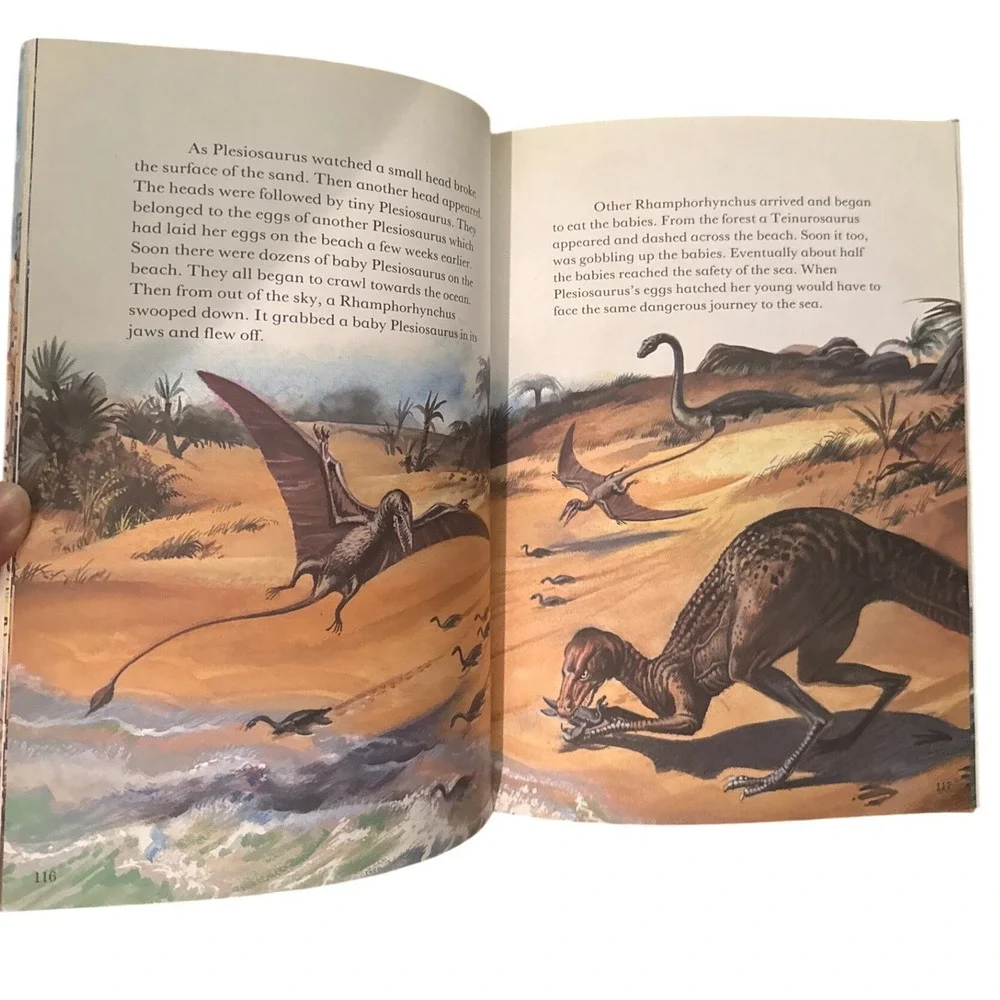 Dinosaurs Prehistoric Creatures Vintage Childrens Book Illustrated Hardcover